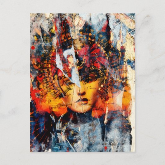 abstract collage with face mixed media postkarte (Vorderseite)