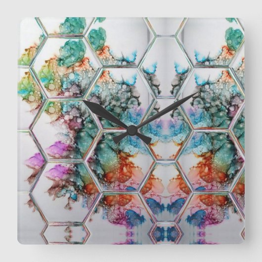 Abstract Colorful alcohol ink art Quadratische Wanduhr (Vorderseite)