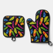 Abstract colorful feather explosion ofenhandschuh & Topflappen-Set (Vorderseite)