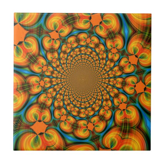 Abstract Colorful Fractal Light Waves Ceramic Tile Fliese (Vorderseite)