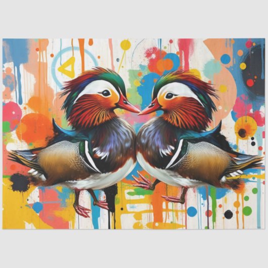 Abstract Colorful Mandarin Ducks Couple Decoupage Seidenpapier (Vorderseite)