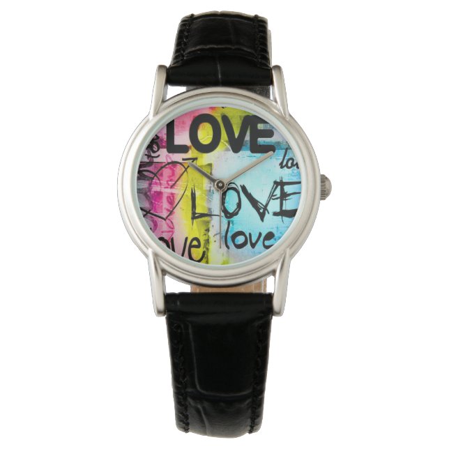Abstract Colorful Modern Graffiti Love  Armbanduhr (Vorderseite)