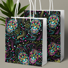 Abstract Colorful Spooky Skulls Halloween Mittlere Geschenktüte