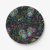 Abstract Colorful Spooky Skulls Halloween Pappteller (Vorderseite)