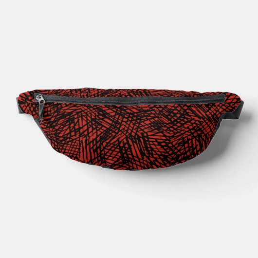 Abstract Contemporary Black Crosshatch On Red Rust Bauchtasche (Ablage )