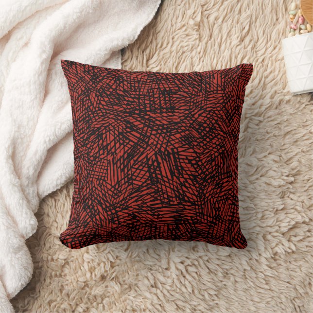 Abstract Contemporary Black Crosshatch On Red Rust Kissen (Decke)