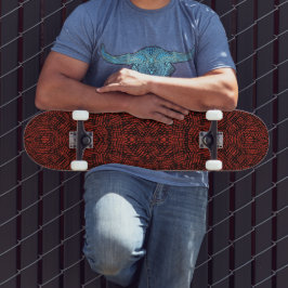 Abstract Contemporary Black Crosshatch On Red Rust Skateboard