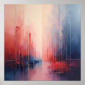 Abstract Coral and Blue Geometric Art Poster (Vorne)