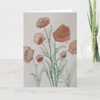 Abstract Coral Floral Watercolor Card Karte