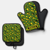 Abstract Custom Fun Vegetables Corn Peas Pattern Ofenhandschuh & Topflappen-Set (Vorderseite/Rückseite)