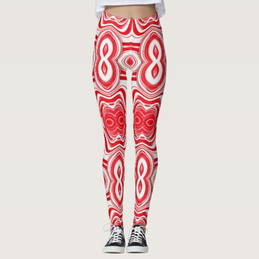 Abstract Cyber Pattern | Hypnotic Red/White  Leggings (Vorderseite)