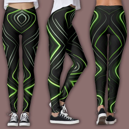 Abstract Cyber Pattern | Neon Green Glow Leggings