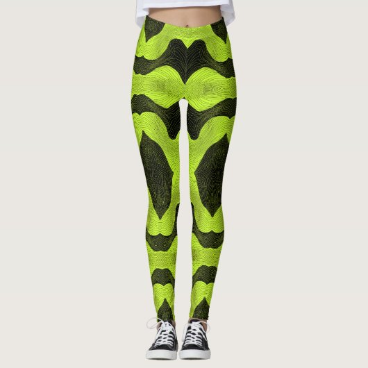Abstract Cyber Pattern | Neon Lime & Black Leggings (Vorderseite)