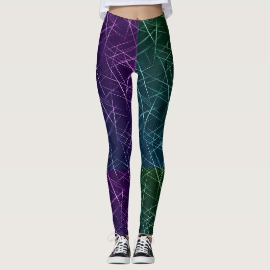 Abstract Cyber Pattern | Purple & Emerald Grid Leggings (Vorderseite)
