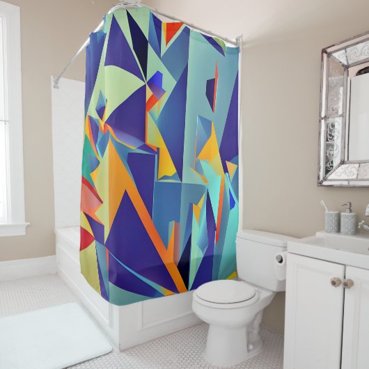 Abstract Design 290 Cubism Blue Orange Duschvorhang (Beispiel)
