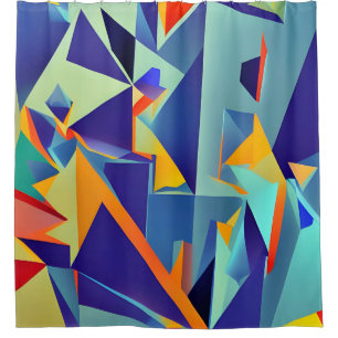 Abstract Design 290 Cubism Blue Orange Duschvorhang