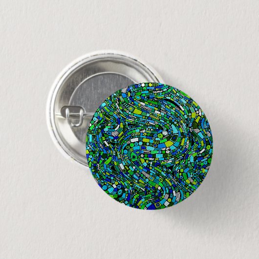 Abstract Design Blue Green Waves Shapes Button (Vorne & Hinten)
