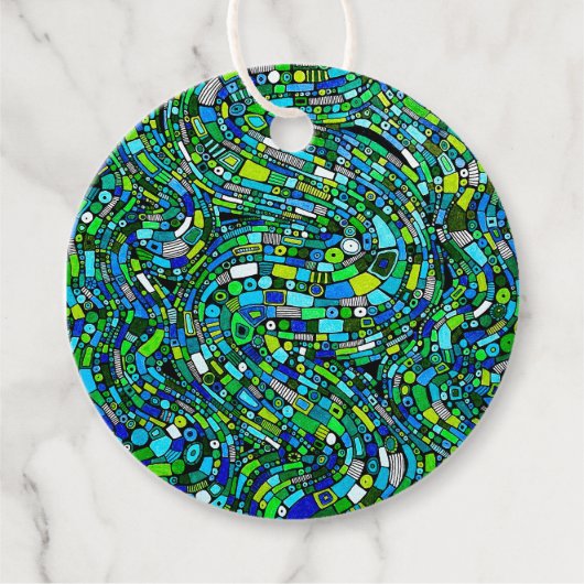 Abstract Design Blue Green Waves Shapes Geschenkanhänger (Vorderseite)
