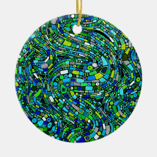 Abstract Design Blue Green Waves Shapes Keramik Ornament (Vorne)