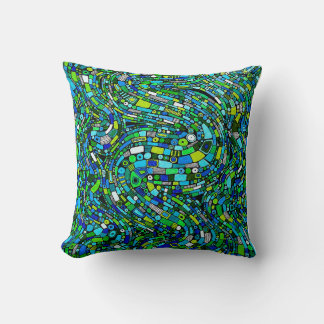 Abstract Design Blue Green Waves Shapes Kissen