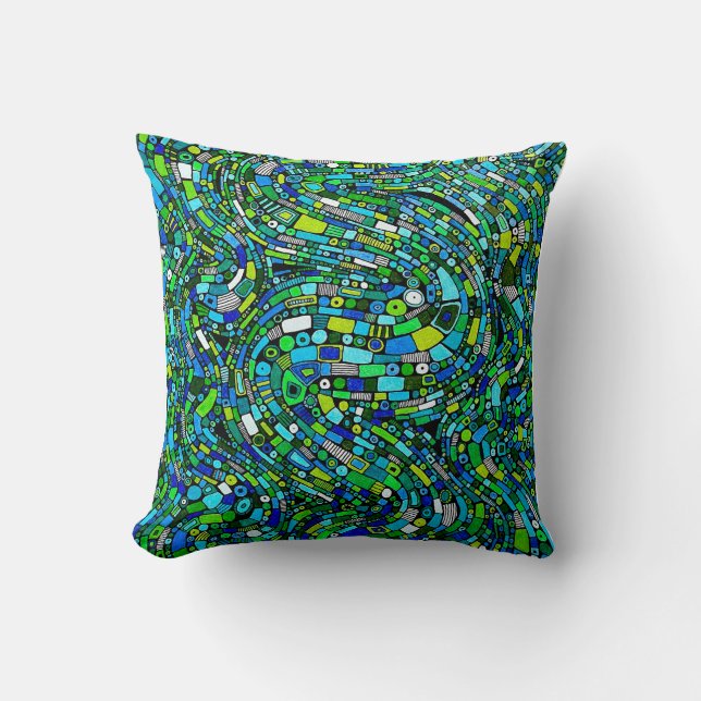 Abstract Design Blue Green Waves Shapes Kissen (Vorderseite)