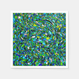 Abstract Design Blue Green Waves Shapes Serviette