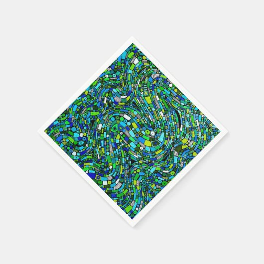 Abstract Design Blue Green Waves Shapes Serviette (Ecke)