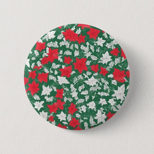Abstract design of poinsettia and Christmas roses Button (Vorderseite)
