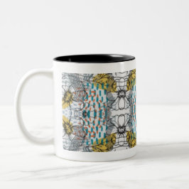 Abstract design with flowers and bees mug theme zweifarbige tasse