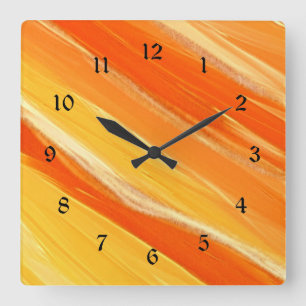 Abstract Diagonal Orange and Yellow Stripes Quadratische Wanduhr