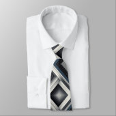 Abstract Diagonal Stripe Silver Black White Krawatte (Gebunden)