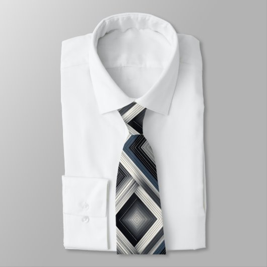 Abstract Diagonal Stripe Silver Black White  Krawatte (Gebunden)