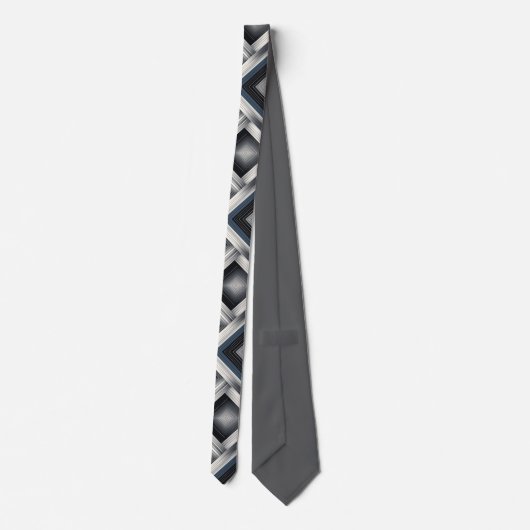 Abstract Diagonal Stripe Silver Black White  Krawatte (Rückseite)