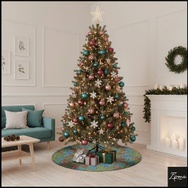 Abstract Digital Diamond Grid Geometric Blocks Polyester Weihnachtsbaumdecke