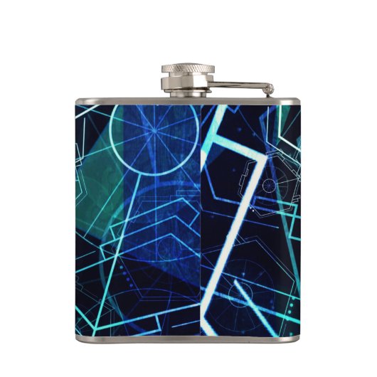 Abstract Digital Geometric Data Blue Art Flachmann (Rückseite)