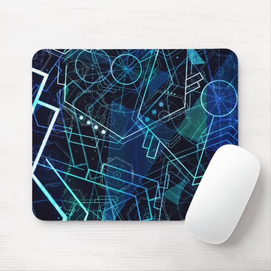 Abstract Digital Geometric Data Blue Art Mousepad (Mit Mouse)