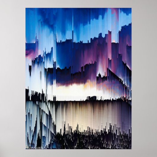 Abstract Digital Glitch Sunset Poster (Vorne)