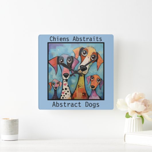 Abstract Dogs blue Quadratische Wanduhr (Zuhause)