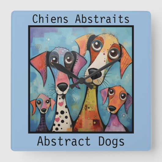 Abstract Dogs blue Quadratische Wanduhr (Vorderseite)