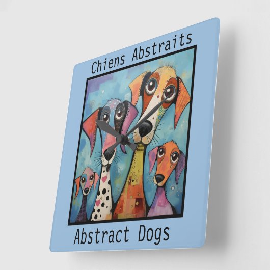 Abstract Dogs blue Quadratische Wanduhr (Winkel)