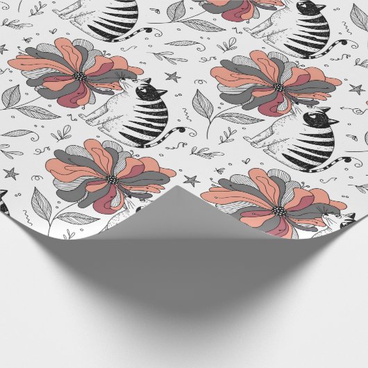 Abstract Doodle Art Style Cat Smelling Flower Geschenkpapier (Ecke)