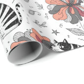Abstract Doodle Art Style Cat Smelling Flower Geschenkpapier (Rolleneckpunkt)