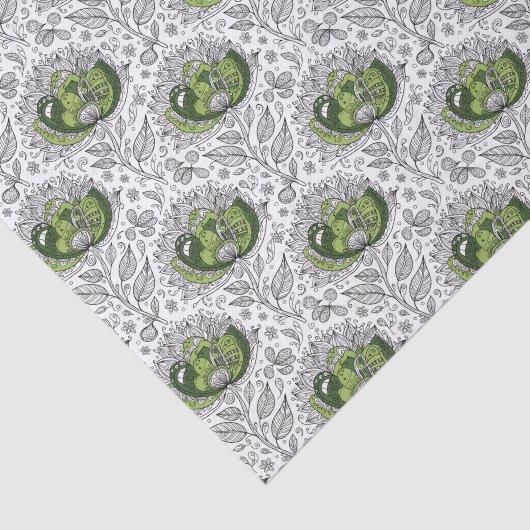 Abstract Doodle Art Style Flowers Shades of Green Seidenpapier (Ausschnitt)