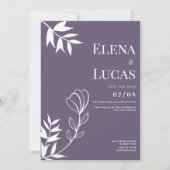 Abstract dusty purple white sketch floral wedding einladung (Vorderseite)