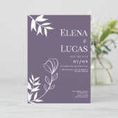 Abstract dusty purple white sketch floral wedding einladung (Stehend Vorderseite)