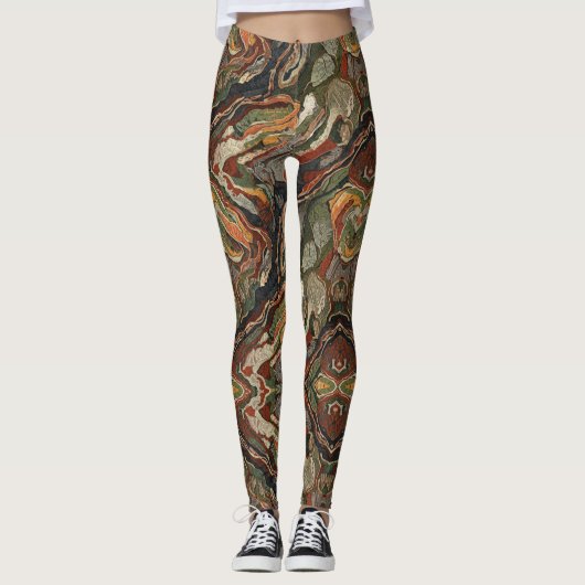 Abstract Earth Tone Swirl Pattern Leggings (Vorderseite)