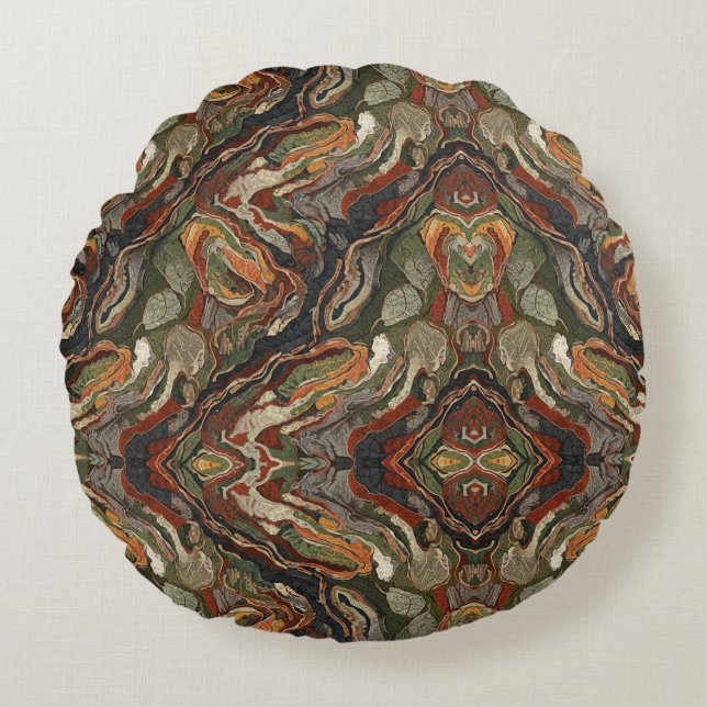 Abstract Earth Tone Swirl Pattern Rundes Kissen (Vorderseite)