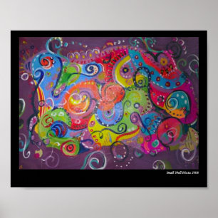 Abstract eggplant and color swirl painting on poster