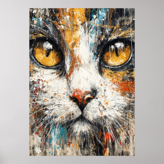 Abstract Expressionist Cat Portrait Modern Animal  Poster (Vorne)