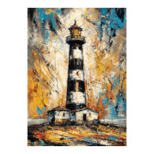 Abstract Expressionist Lighthouse Painting Coastal